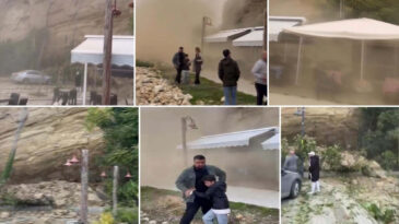 Çay Bahçesinde Taş Yağmuruna Yakalandılar!