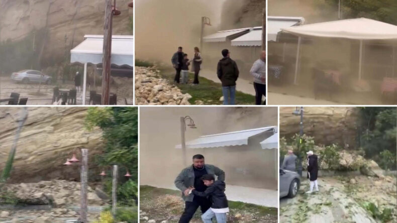 Çay Bahçesinde Taş Yağmuruna Yakalandılar!