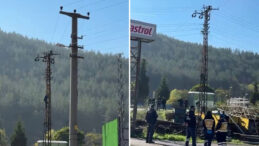 Cezayı g&ouml;r&uuml;nce elektrik direğine tırmandı