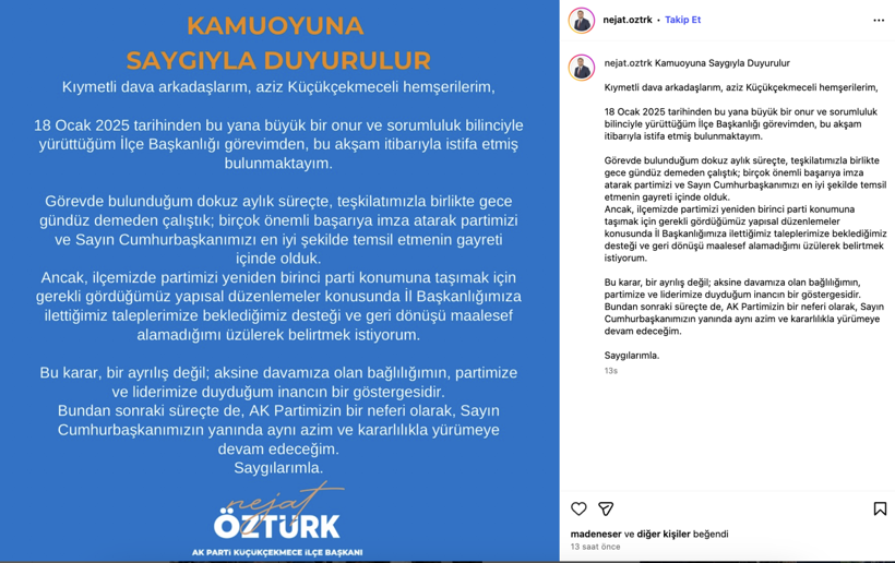 Nejat Öztürk İstifa Açıklaması