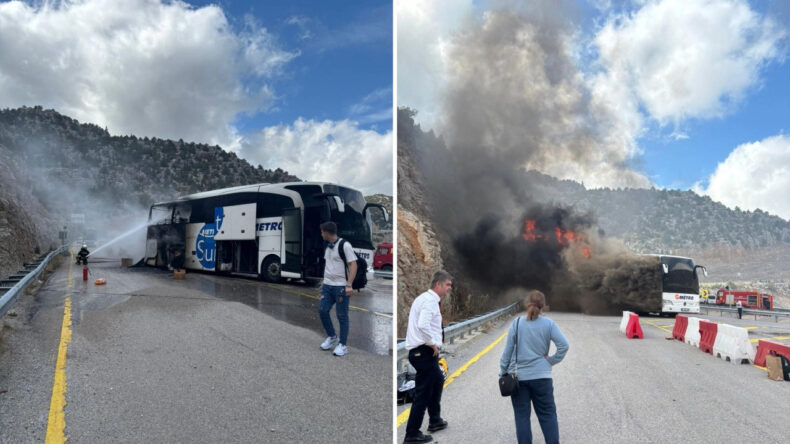 Faciadan Dönüldü: Seyir Halindeki Yolcu Otobüsü Alev Alev Yandı