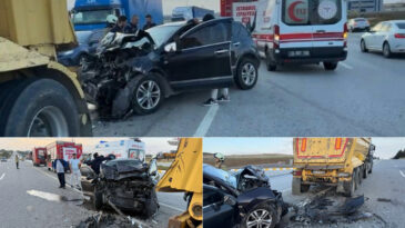 Hafriyat Kamyonuna &Ccedil;arpan Ara&ccedil; Hurdaya D&ouml;nd&uuml;: 2 Yaralı