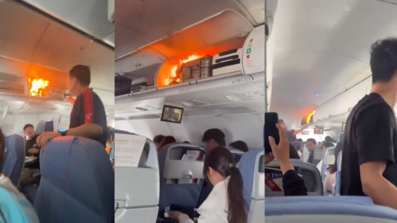 Havada Panik! Uçağın El Bagajı Alev Alev Yandı