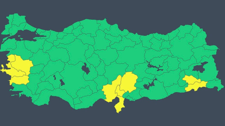 İçişleri Bakanlığı'ndan 9 kent için 'sarı' kodlu uyarı