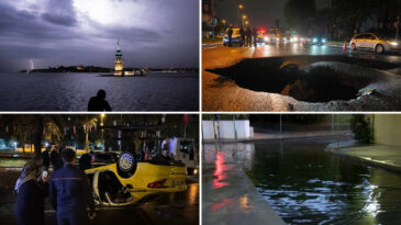 İstanbul'da Sağanak Yağış: Yoğun Caddelerden Birinde Yol &Ccedil;&ouml;kt&uuml;, Alt Ge&ccedil;idi Su Bastı