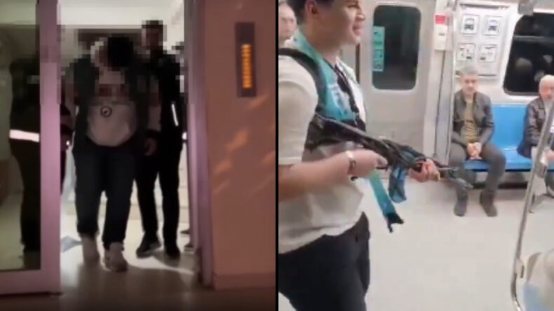 Metroya Oyuncak T&uuml;fekle Binen &Ccedil;ocuğa G&ouml;zaltı