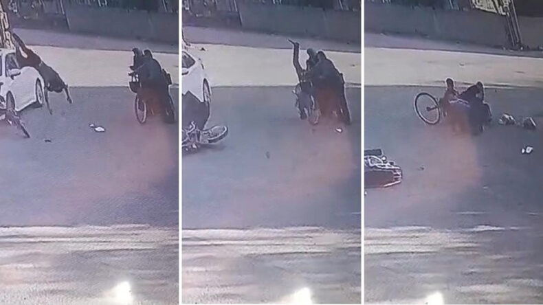 Otomobille Çarpıştı, Havaya Fırlayıp Yaşlı Çiftin Üzerine Düştü