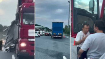 Otoyolda Korku Dolu Anlar: Zikzak &Ccedil;izen TIR'ın Y&uuml;kleri Yola Sa&ccedil;ıldı