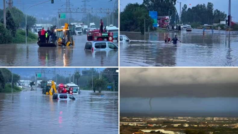 Yer Hatay: Yollar havuza döndü, denizde hortum ortaya çıktı