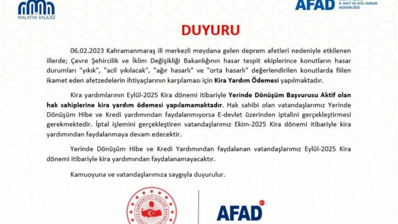 Yerinde Dönüşüm Başvurusu Yapan Depremzedelere Kira Yardımı Durdurulacak