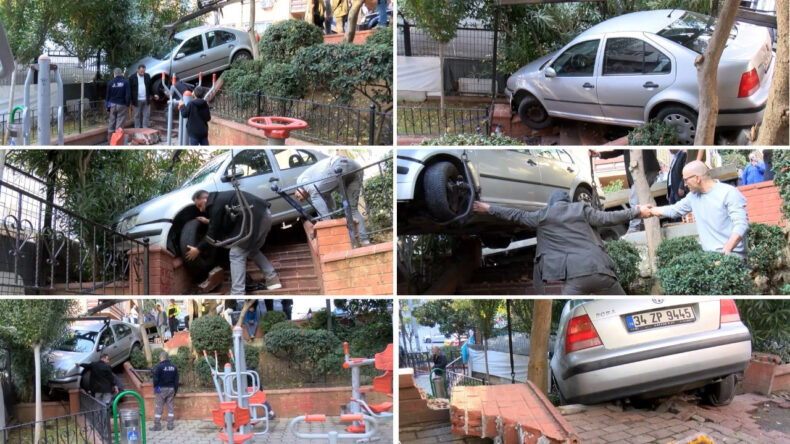 Yokuştan kayan otomobil &ccedil;ocuk parkına girdi