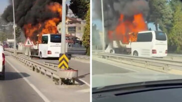Bakımdan &Ccedil;ıkan Yolcu Otob&uuml;s&uuml; Seyir Halindeyken Alev Aldı
