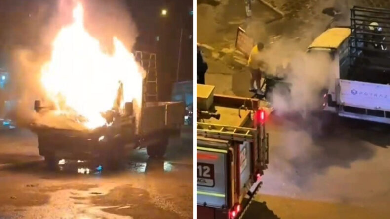 Park Halindeki Kamyonet Alev Alev Yandı