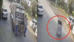 "Beni de alın" der gibi&hellip; Konteyner kamyonun peşine takıldı!