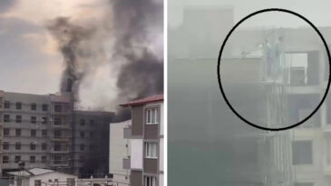Şantiyede Korku Dolu Anlar: İş&ccedil;iler İskelede Yangınla Karşılaştı