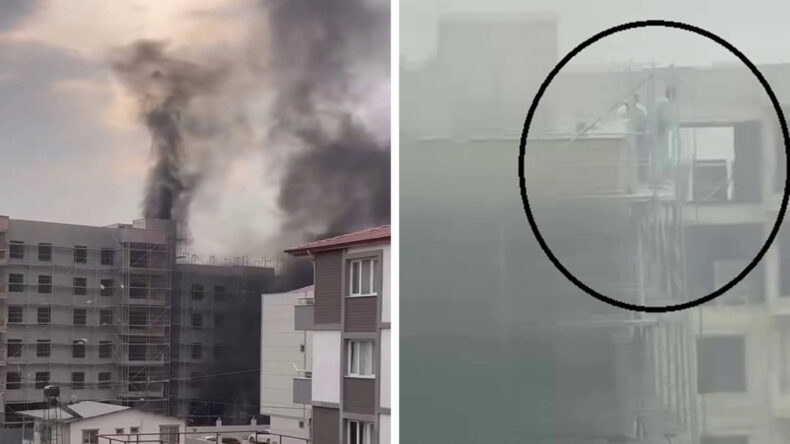 Şantiyede Korku Dolu Anlar: İşçiler İskelede Yangınla Karşılaştı