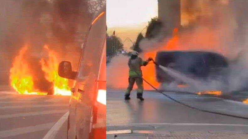 Seyir Halindeki Araç Alev Alev Yandı