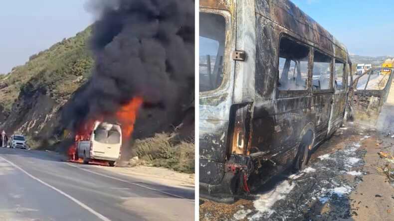 Seyir Halindeki Minibüs Alev Aldı