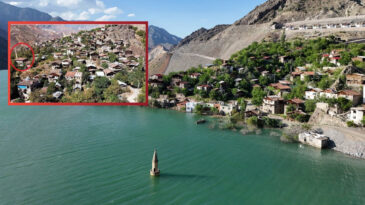 Barajın Altında Kalan Cami Yıllar Sonra G&uuml;n Y&uuml;z&uuml;ne &Ccedil;ıktı! İ&ccedil;ine Kano ile Girdi