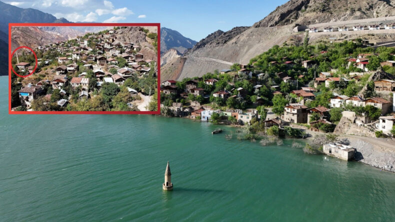 Barajın Altında Kalan Cami Yıllar Sonra Gün Yüzüne Çıktı! İçine Kano ile Girdi