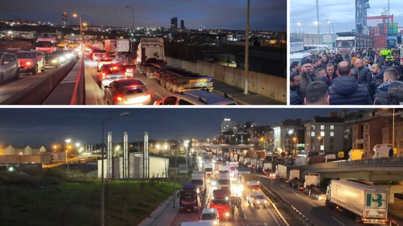 Eylem Yapan TIR Şoförleri Trafiği Felç Etti