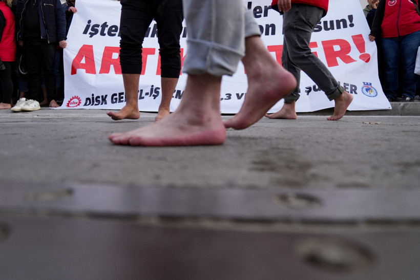 Eylem sırasında işçiler