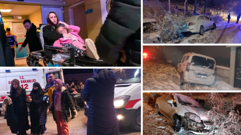 Karlı Yolda Korkutucu Kaza: 2'si &Ccedil;ocuk 7 Yaralı