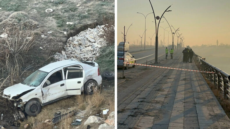 K&ouml;pr&uuml; Korkuluklarını Aşan Otomobil Şarampole U&ccedil;tu: &Ouml;l&uuml; ve Yaralılar Var