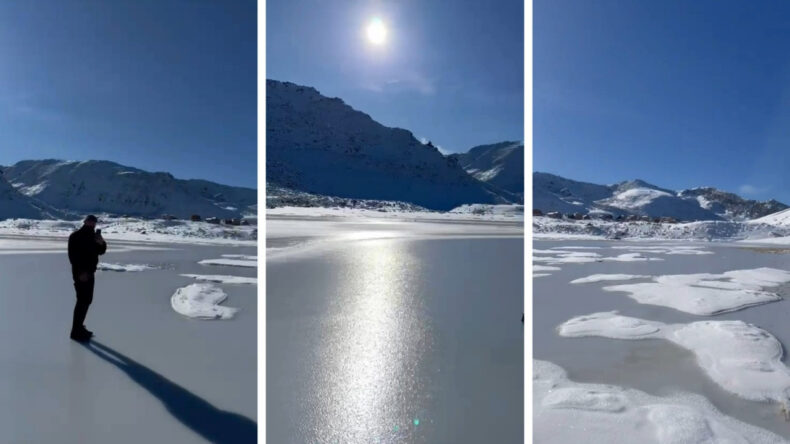 Termometreler eksi 13’ü gördü: Yaylada gölün yüzeyi buz tuttu