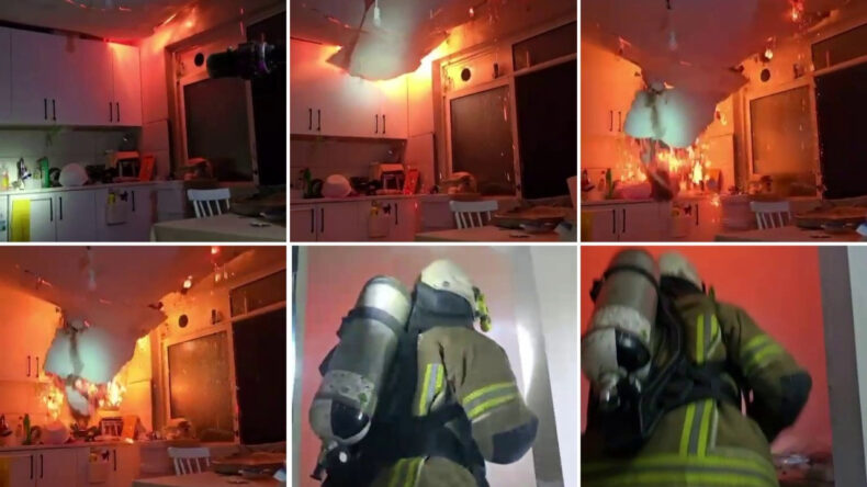 Yangında tavan &ccedil;&ouml;kt&uuml;, itfaiye ekipleri &ouml;l&uuml;mden d&ouml;nd&uuml;