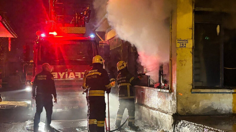 İş yeri yangınında panik anları: Camları kırıp müdahale ettiler