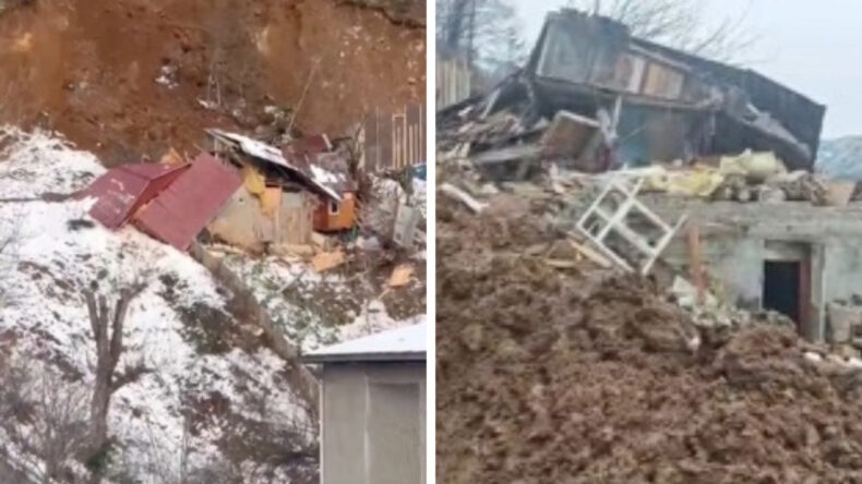 Artvin'de Heyelan: Ev ile Ahır Yıkıldı