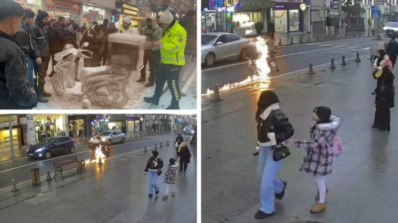 Bir anda alev topuna döndü: Üzerinden atlayarak son anda kurtuldu