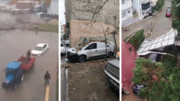 Bursa'da fırtına ve kuvvetli yağış: &Ccedil;atılar u&ccedil;tu, deniz taştı