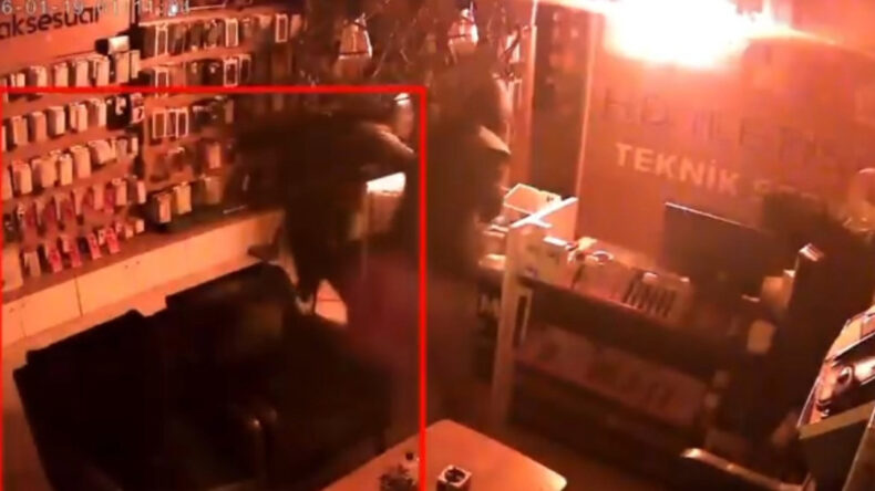 D&uuml;kkan Soygununda Kaldırım Taşı Kullanıldı