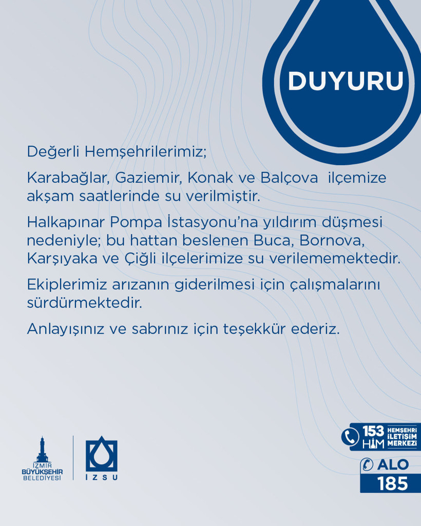 Yıldırım düşmesi sonucu su kesintisi