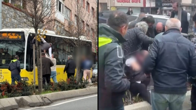 İETT Şof&ouml;r&uuml;, Camdan Fırlayarak Kavga Etti