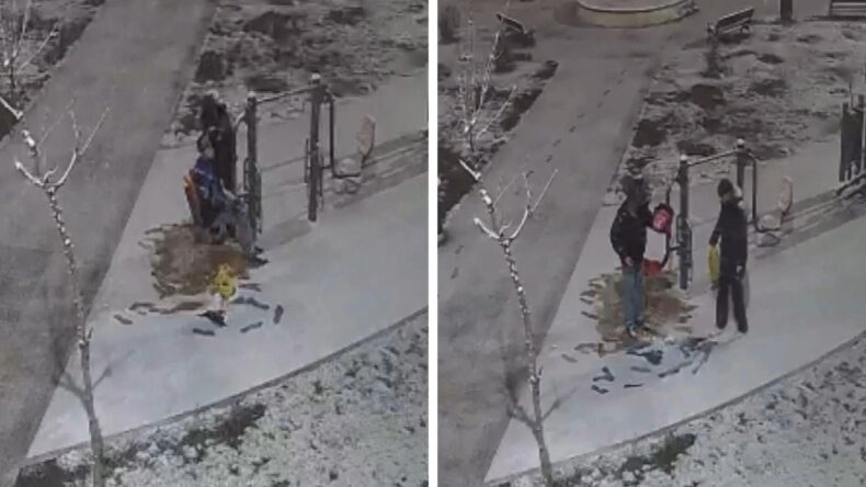 Kar yağarken arkadaşını parka g&ouml;t&uuml;r&uuml;p tıraş etti!