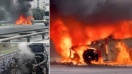 L&uuml;ks Ara&ccedil; TEM Yolu'nda Alev Alev Yandı