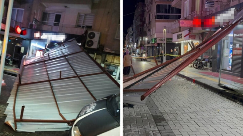 Manisa'da Kuvvetli R&uuml;zgar, Bir Bina &Ccedil;atısını U&ccedil;urdu