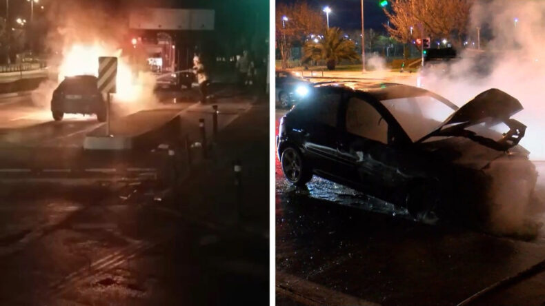 Sabah trafiğinde panik anları: Otomobil bir anda alev topuna döndü