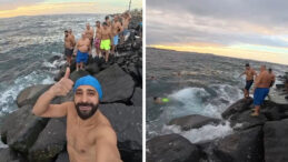 Sarayburnu'nda Lodosla M&uuml;cadele: Denize Giren Cesur Grup