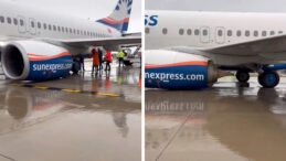 Antalya'da kalkışa hazırlanan u&ccedil;ağın iniş takımları kırıldı