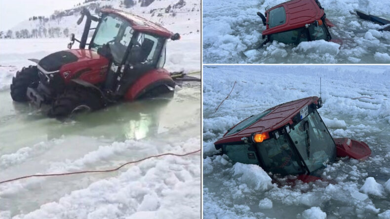 &Ccedil;ıldır G&ouml;l&uuml;'nde Buz Eridi, Trakt&ouml;r Suya Battı