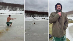 Dondurucu Soğuklara Rağmen Buzu Kırarak Suya Girdi