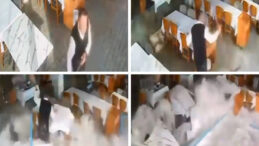 Film Sahnesini Andıran Anlar: Balık Restoranını Vuran Dalga &Ccedil;alışanı S&uuml;r&uuml;kledi