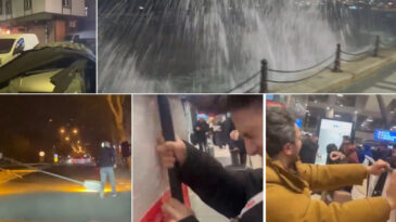 İstanbul'da Fırtınalı Gece: &Ccedil;atılar U&ccedil;tu, Denizde Dev Dalgalar Oluştu