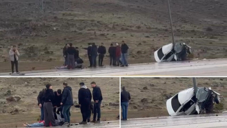 Otomobil Direğe Çarptı, İkiye Katlandı