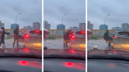 Trafikte Akılalmaz Anlar: Kapıyı A&ccedil;ıp S&uuml;r&uuml;c&uuml;y&uuml; Aşağı &Ccedil;ekti