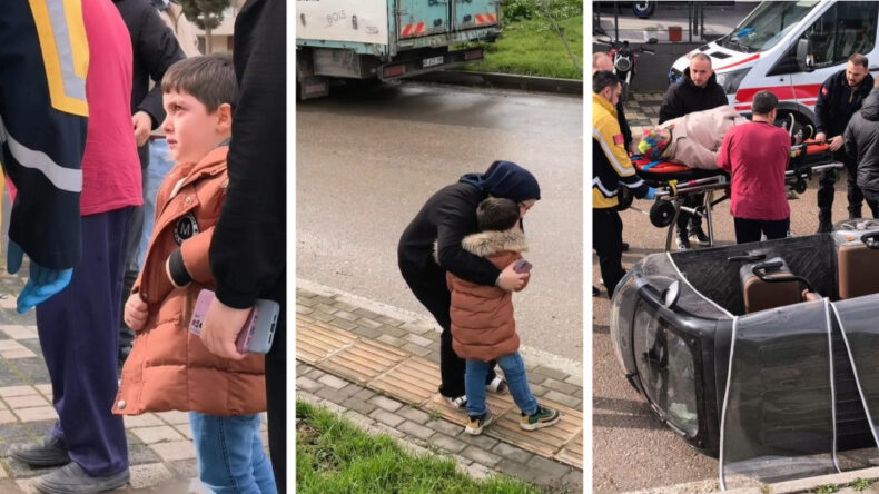 Triport&ouml;r Kassise &Ccedil;arpınca Devrildi, Annesini Yaralı G&ouml;ren &Ccedil;ocuk G&ouml;zyaşlarına Boğuldu